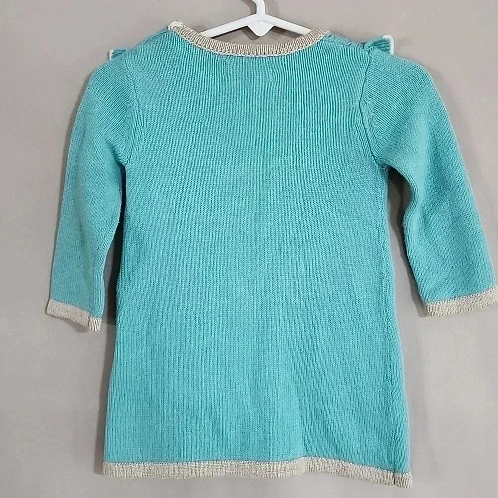 Baby Boden Blue Knit Ruffle Collar‎ Cashmere Blend Sweater Dress 3-6M Y0464